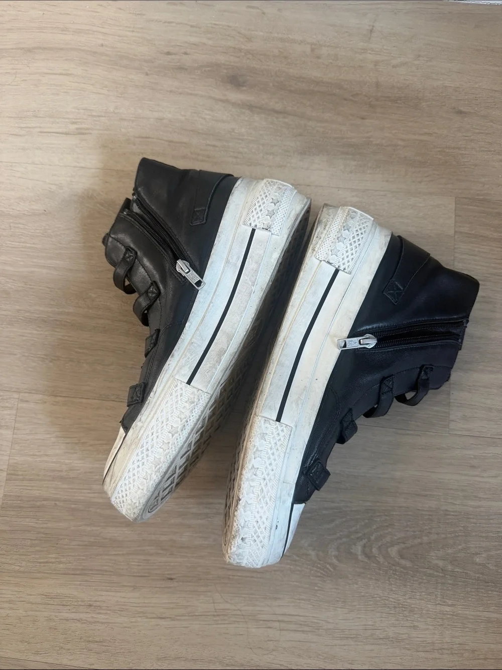 Ash Black Leather High-Top Sneakers with White Toe Caps